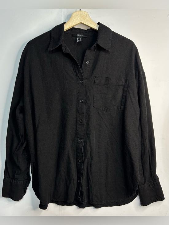 Forever 21 Tops - Forever 21 Black Linen Blend Button Front Long Sleeve Shirt Small